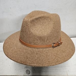Brown polyester/wool blend adjustable fedora hat one size excellent condition